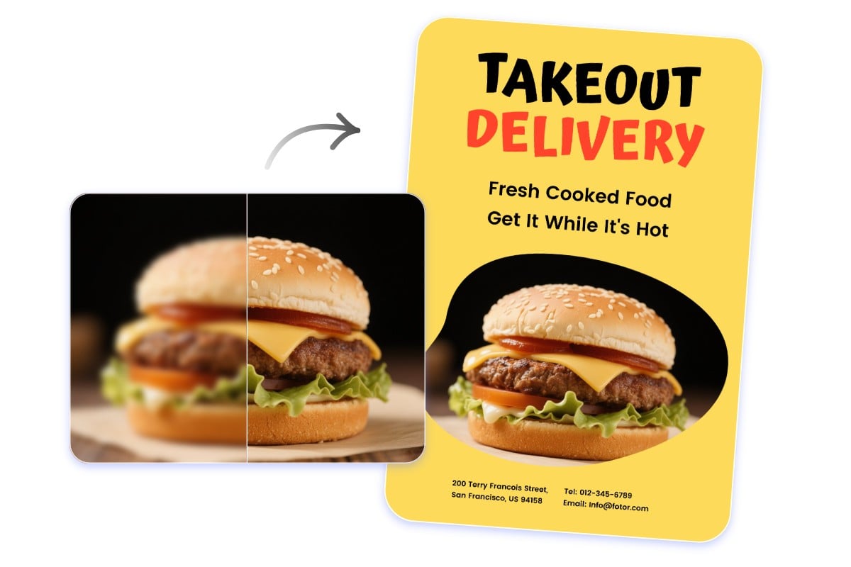 Enhance the image quality of a burger photo for brand marketing posters