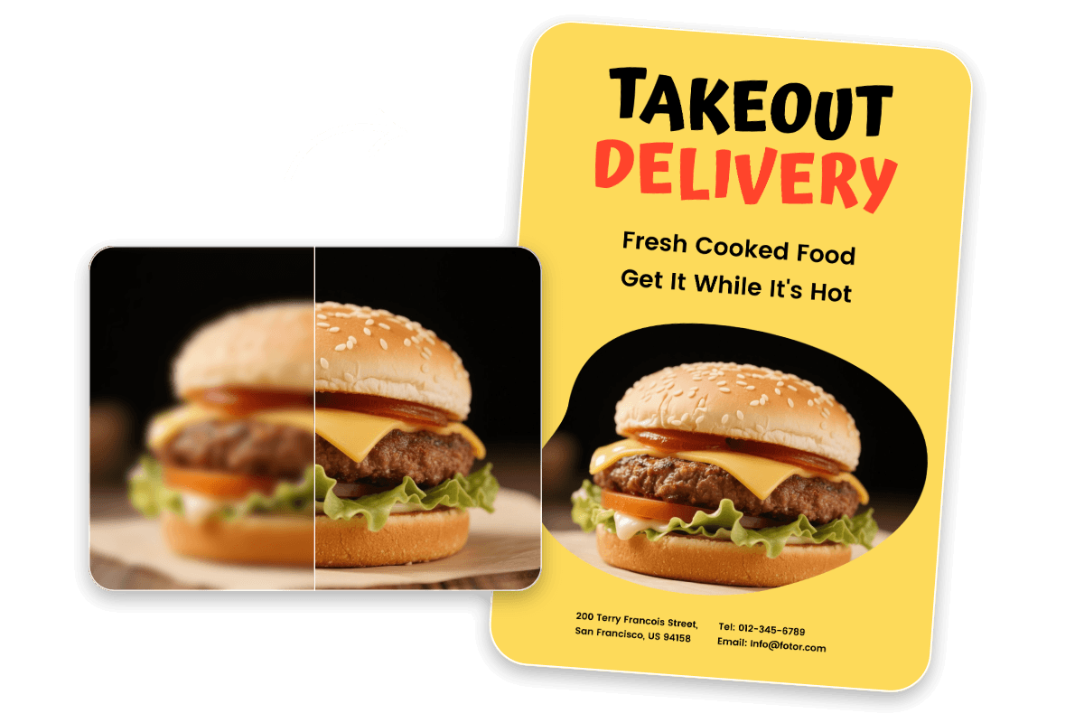 Enhance the image quality of a burger photo for brand marketing posters