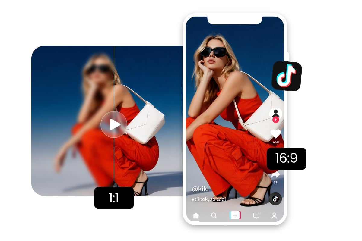 Enhance the quality of a bag ad and resize it for different platforms