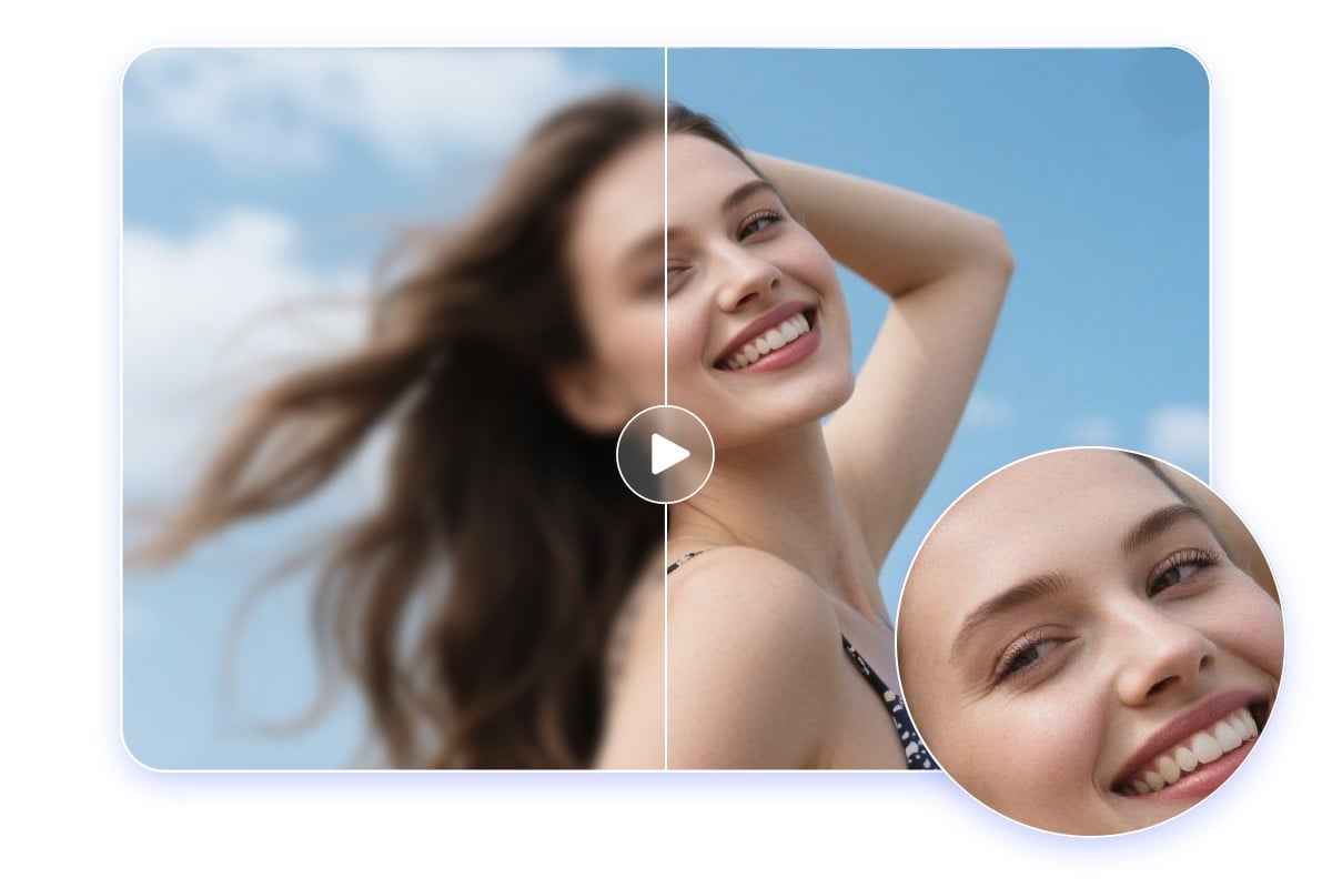 Enhance video clarity and resolution without losing quality featuring a beauty