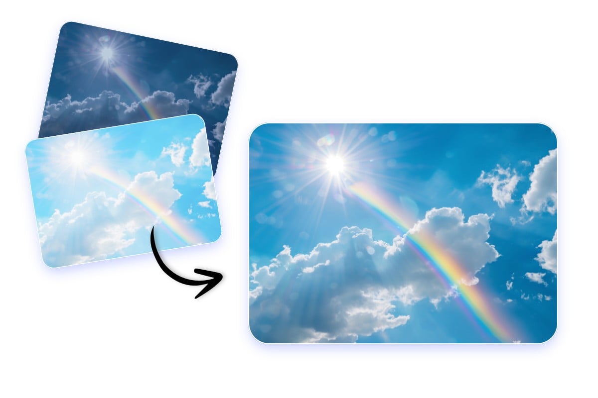 Enlarge a high exposure and a dim sky landscape photo while making the colors vibrant and natural