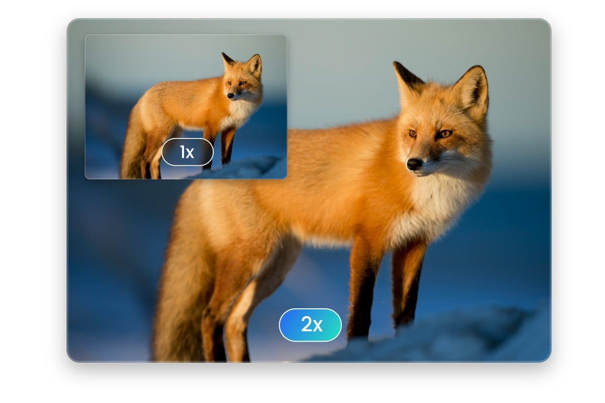 Enlarge a photo of a fox to 2x without losing quality