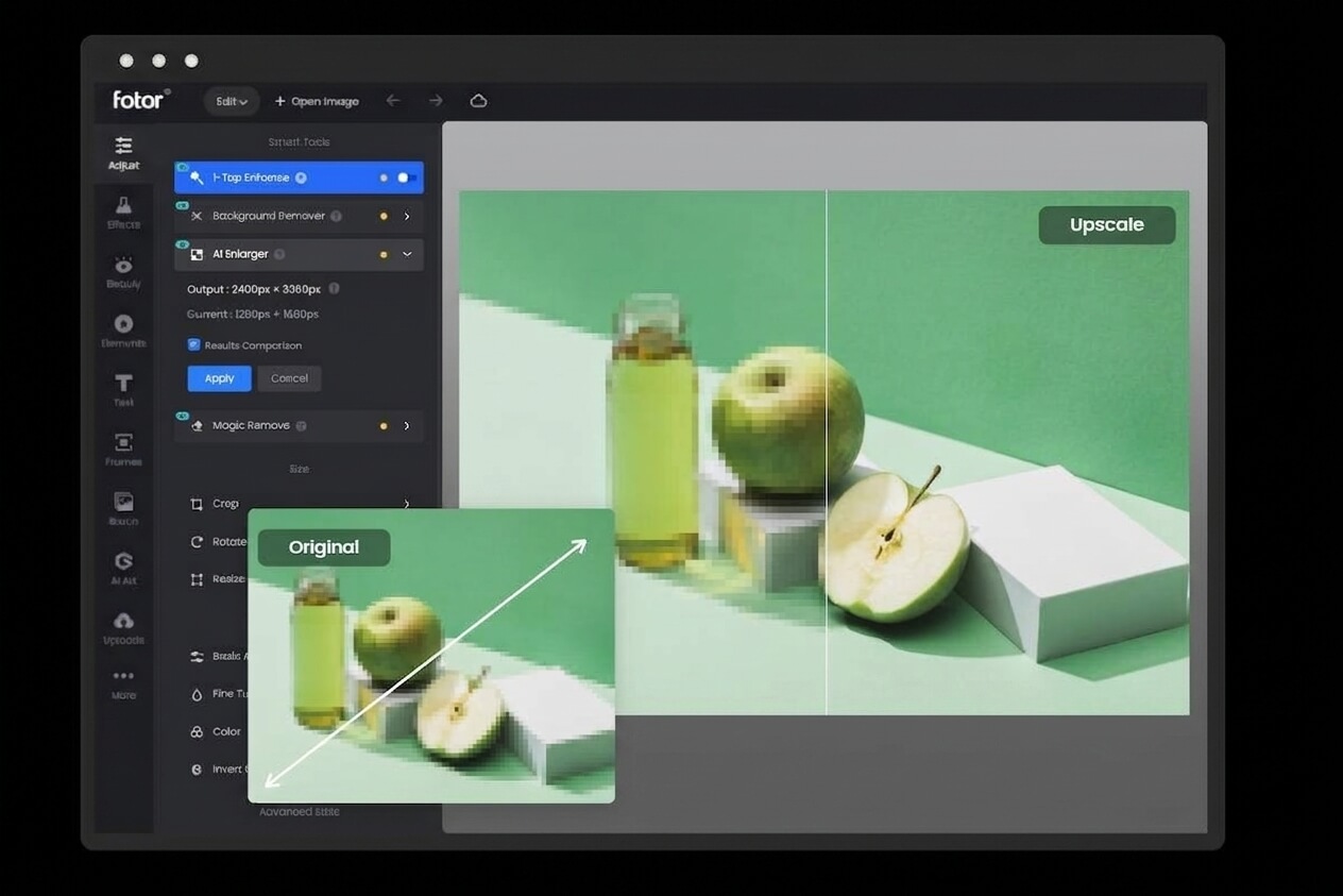 Enlarge a photo with fotor 4k image upscaler