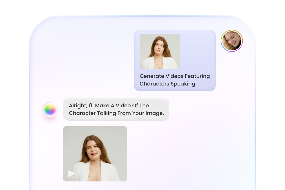 Enter a conversation in ai agent to make a photo of a woman talk