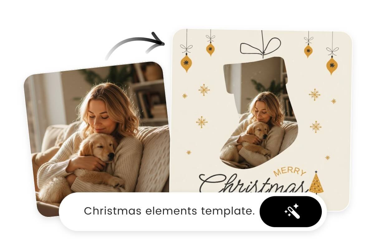 Enter a prompt to add a photo of a woman holding a puppy into the template