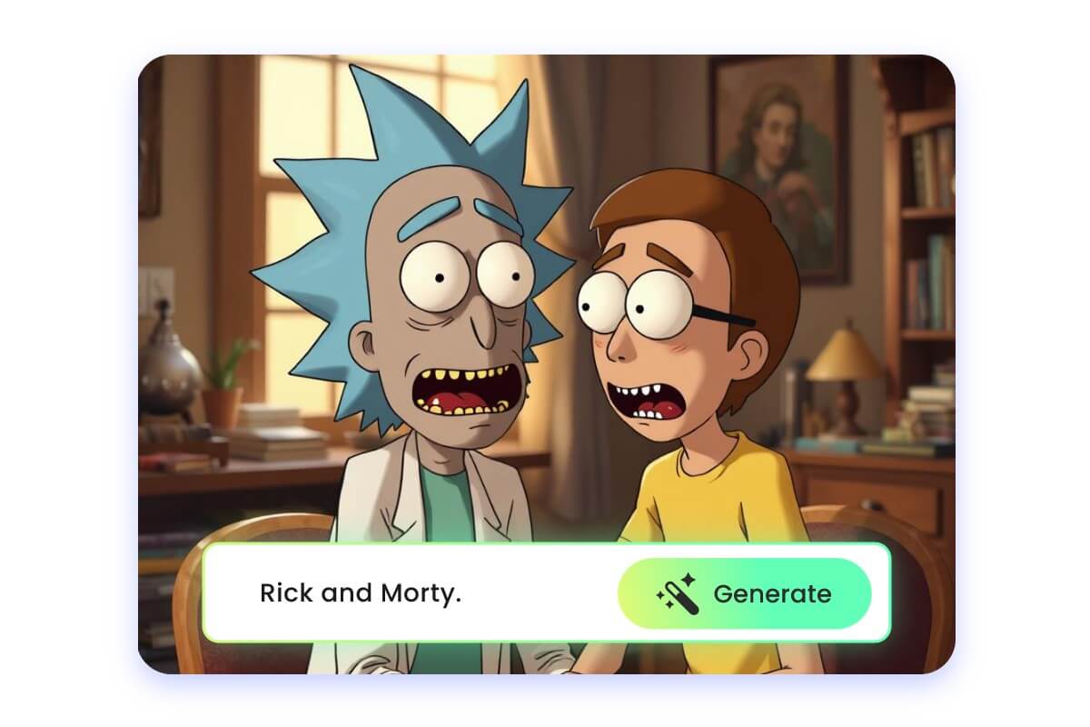 Enter simple words to create ai generated rick and morty with fotors rick and morty ai generator