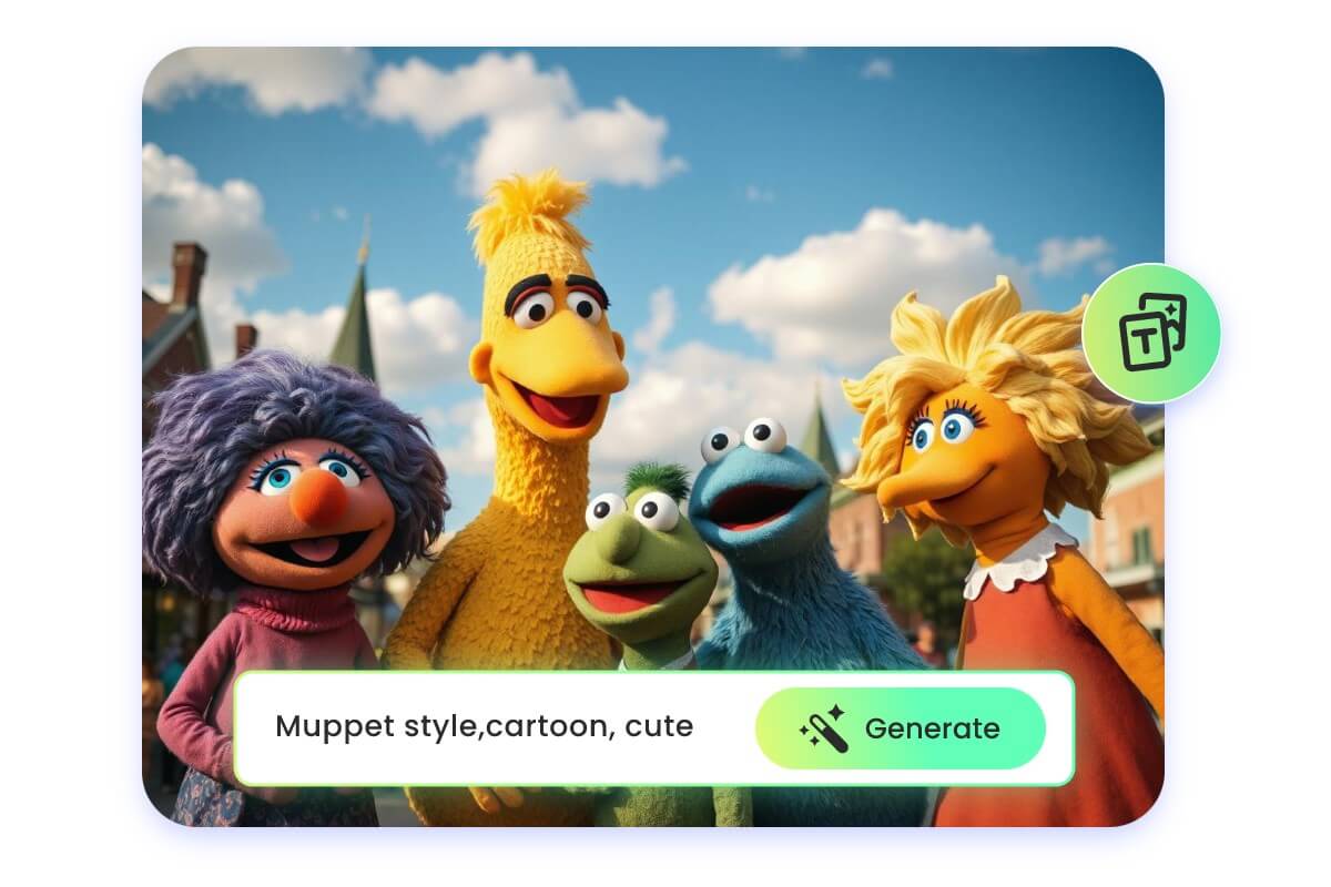 Enter text descriptions to create multiple muppet characters with ai
