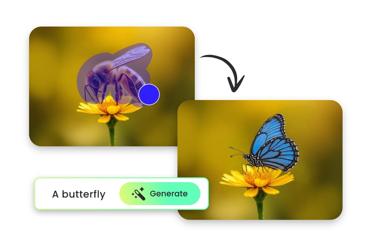Enter text prompt to let Fotor AI generative fill replacing a bee with a butterfly