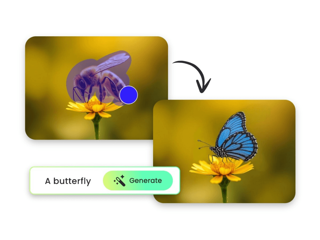 Enter text prompt to let Fotor AI generative fill replacing a bee with a butterfly