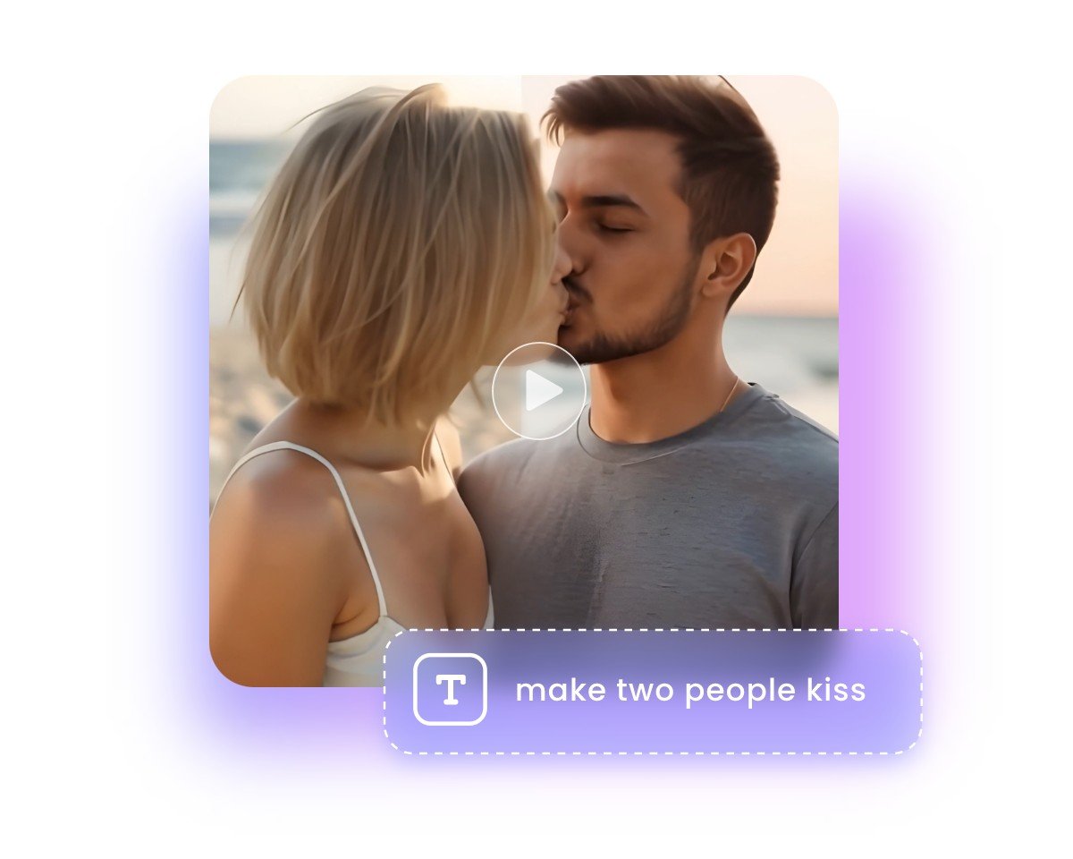 テキストプロンプトを入力して、2 枚の写真が互いにキスするようにします