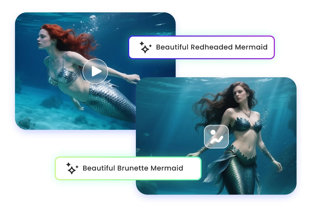 Enter text to create mermaid videos and images as deisred in Fotor