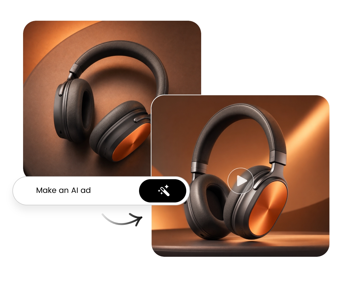 Enter your prompt and transform the still earphone visual into an ai ad