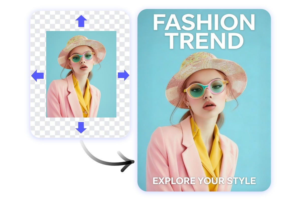 Expand a picture for poster design featuring a woman portrait with fashion trend text on it