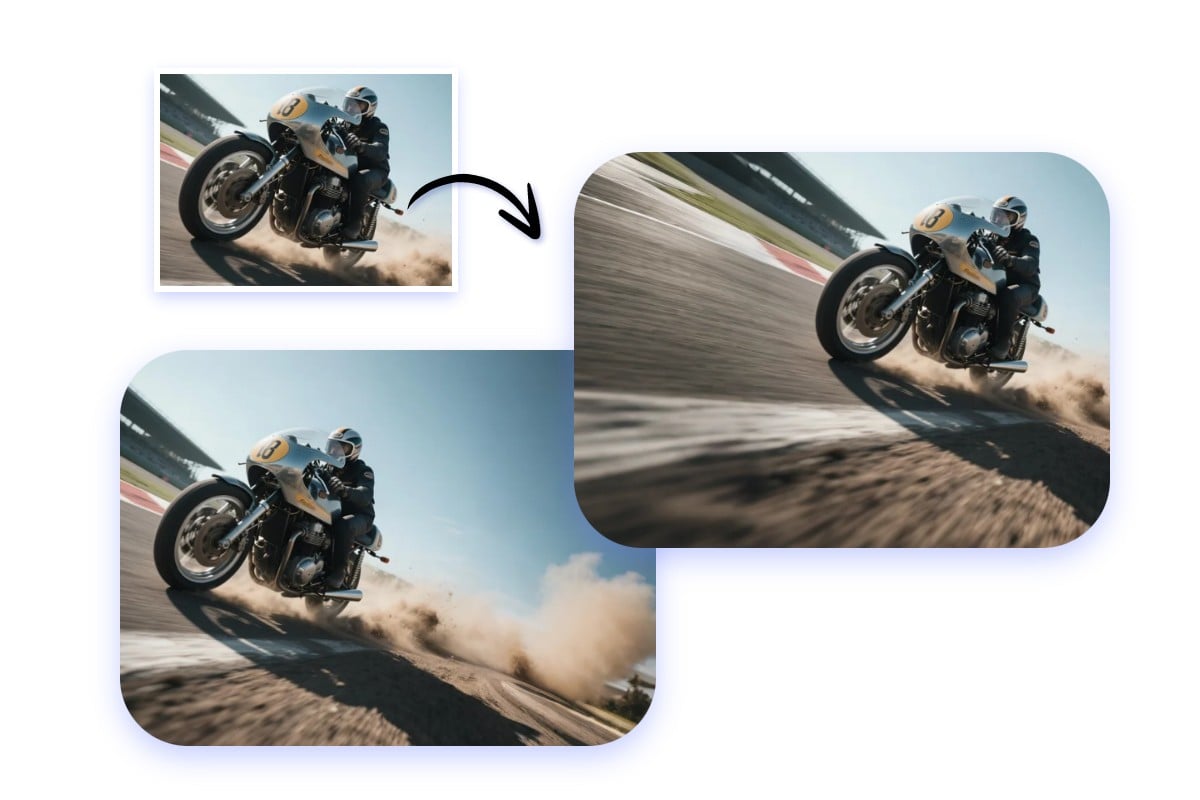 Expand photos to desired composition featuring a motorcyclist