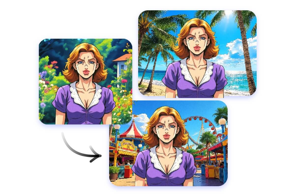 Experience a female jojo character in different scenes