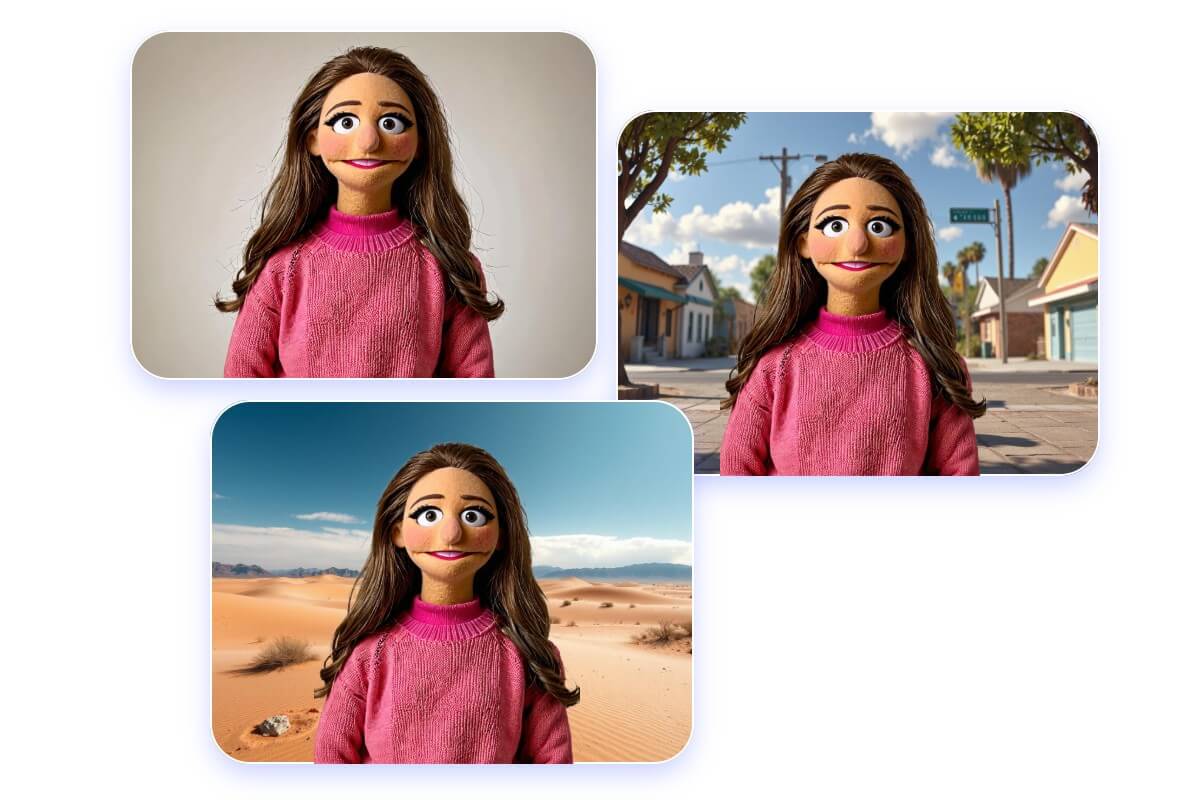 Experience different scenes with a muppet photo by changing the background