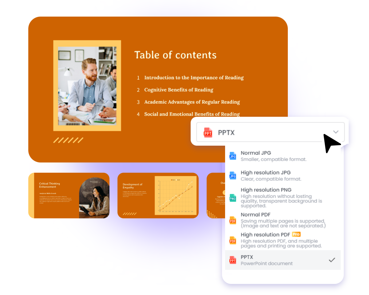 Export the finished ai presentation from fotor ai slides