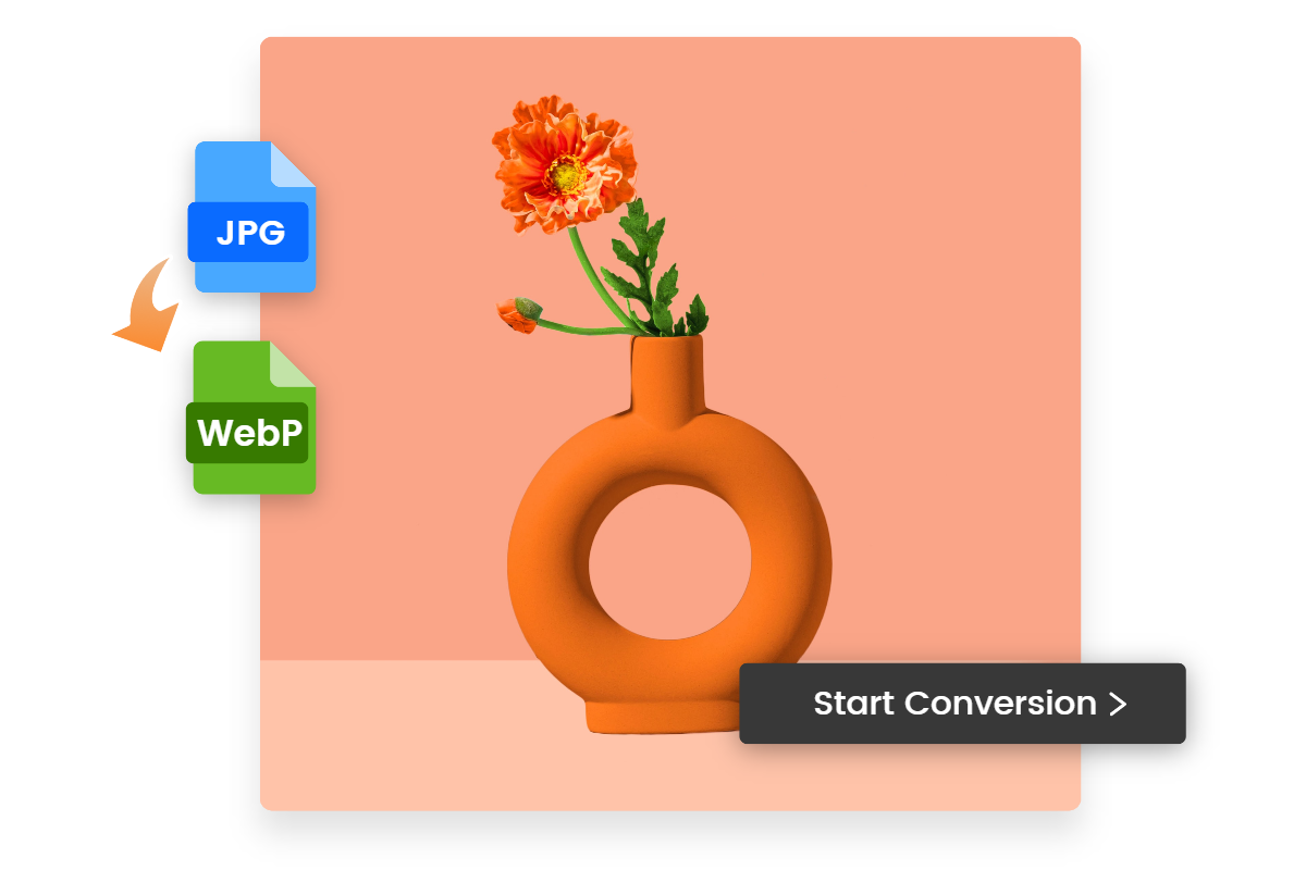 Fast and easy to convert an orange vase jpg to webp in fotor