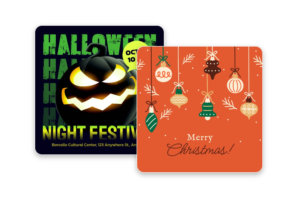 Two festival instagram templates made by fotor halloween and christmas