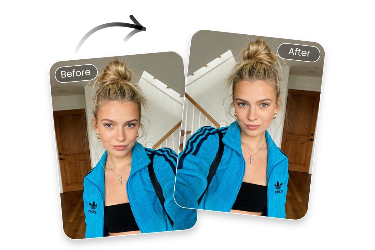 Fix inverted selfie of a lady in a blue blouse