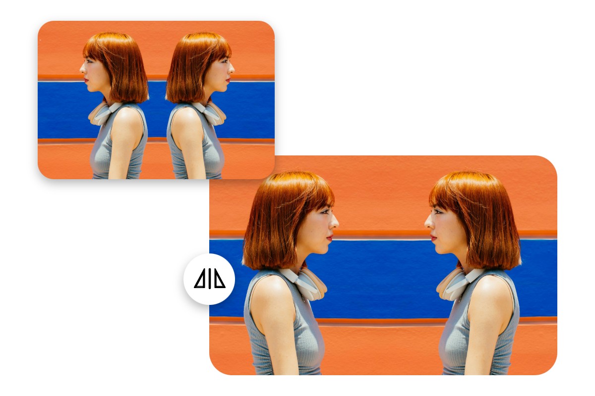 Flip an image featuring a woman horizontally