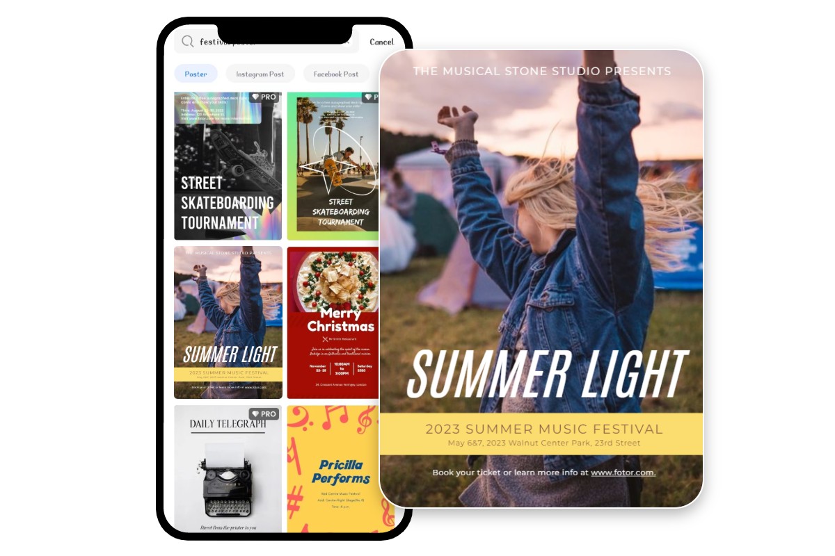 Foto festival postermaker app with a summer night festival poster
