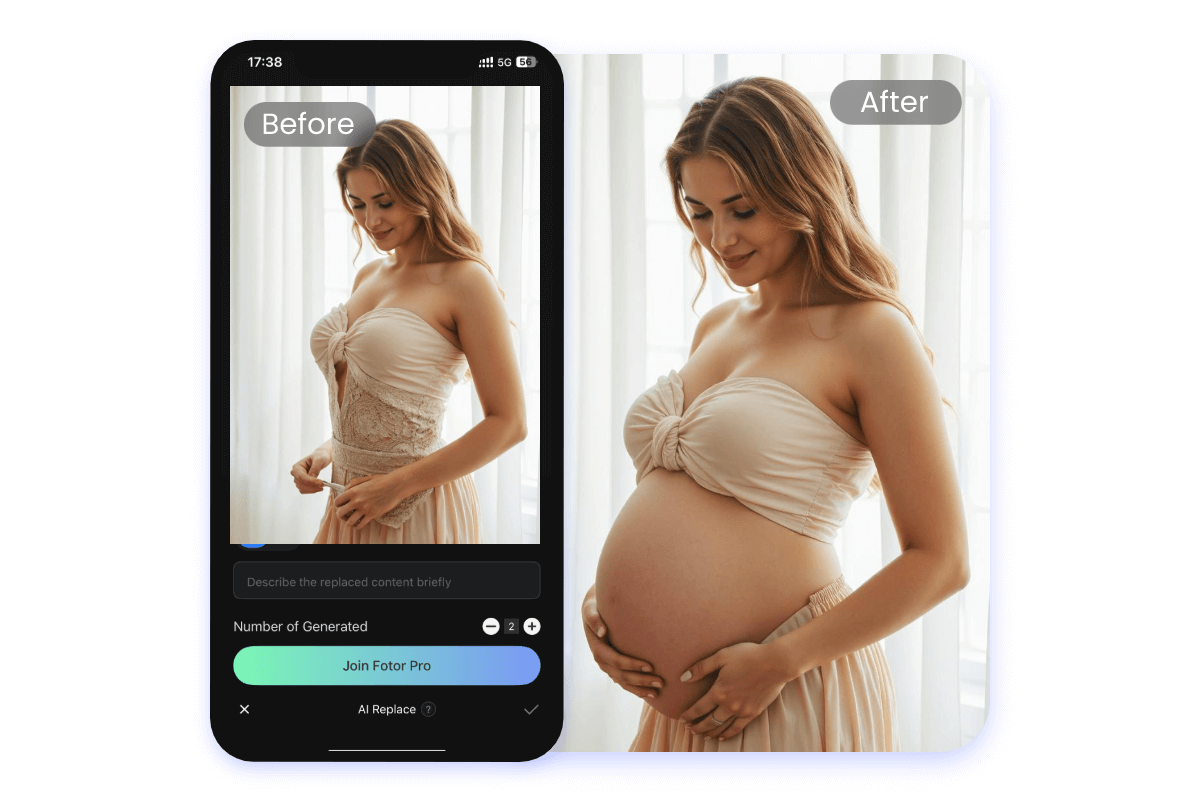Application mobile de Fotor avec filtre grossesse IA pour une belle femme