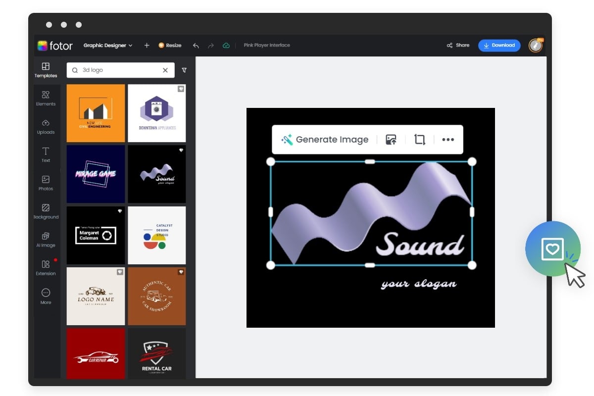 Fotor graphic designer 3d logo design interface