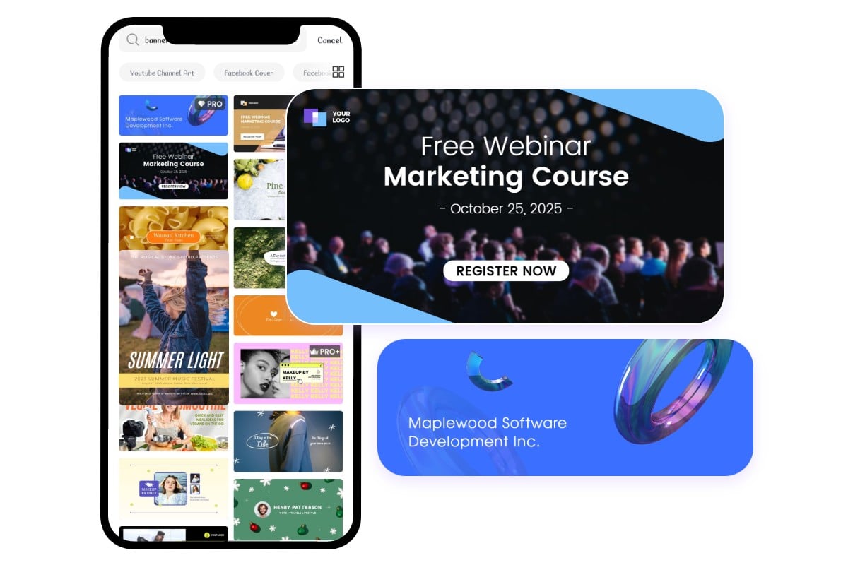 Fotor mobile app with its banner maker interface page and two banner templates on its right