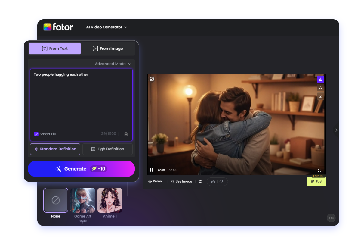 Fotor-Benutzeroberfläche zur Verwendung des KI-Video-Generators