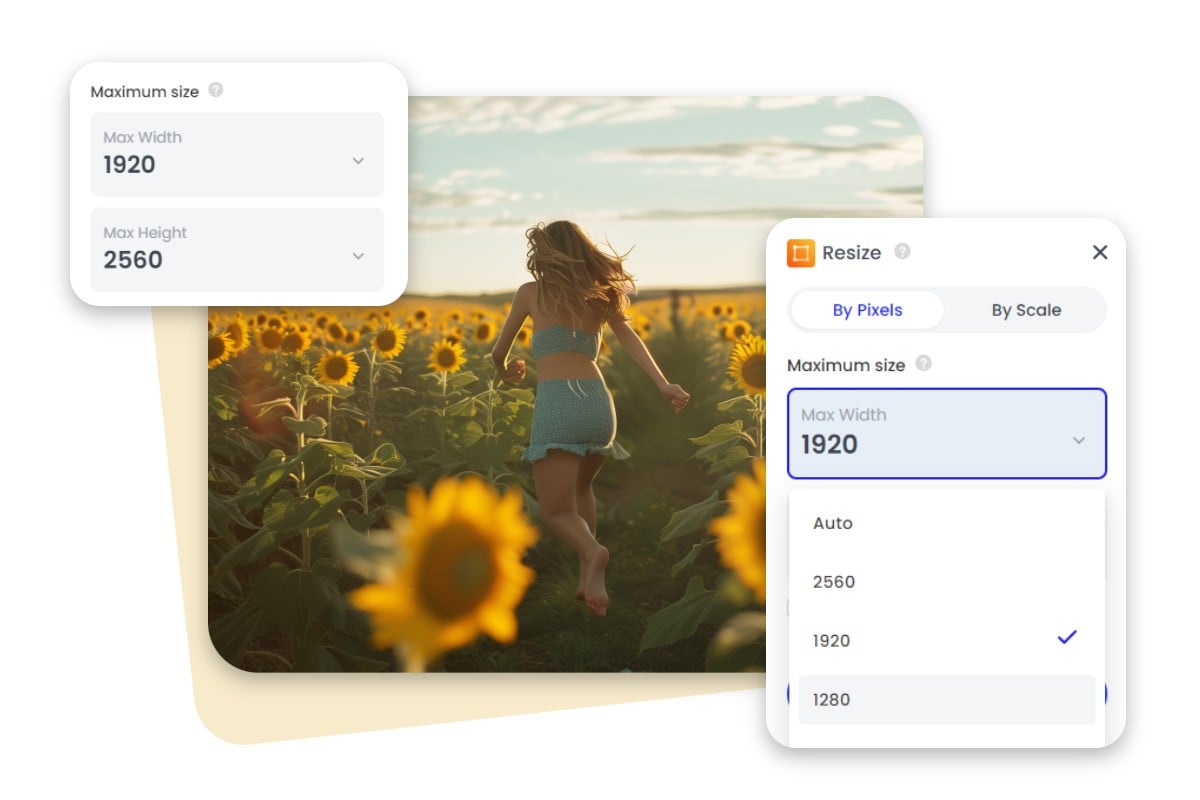 Fotors batch image resizer provides various options to adjust image dimensions
