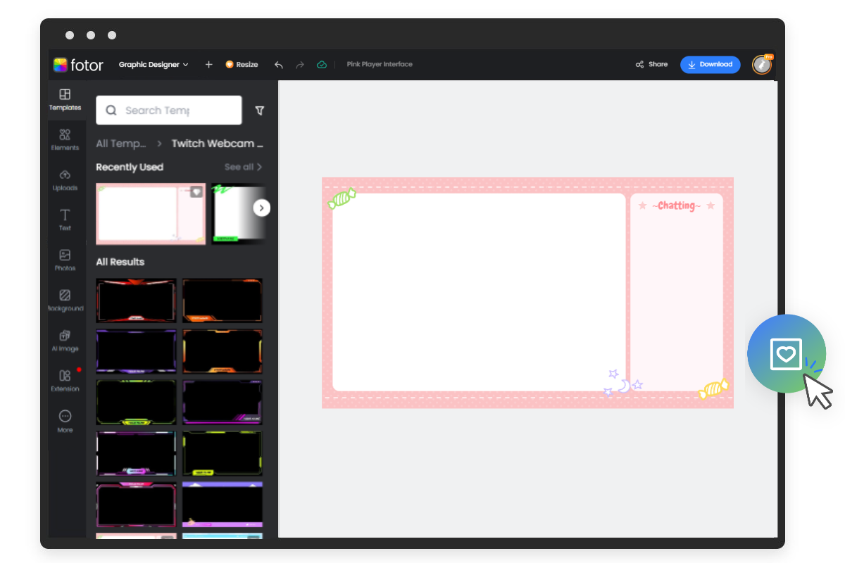 Fotors twitch overlay maker interface