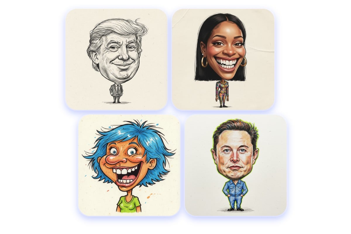 Four caricatures in different styles generated with fotor caricature maker