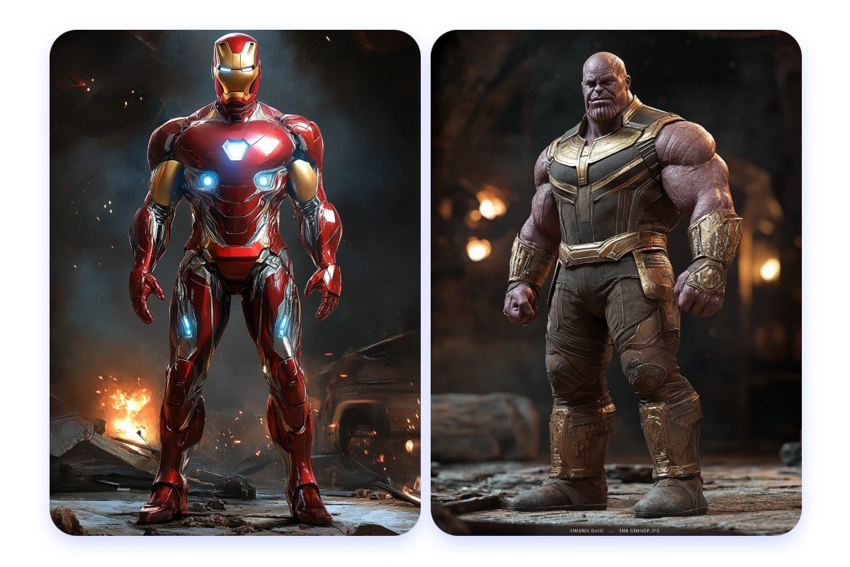 KI-Charaktere für die Marvel-Serie generieren darunter Iron Man und Thanos