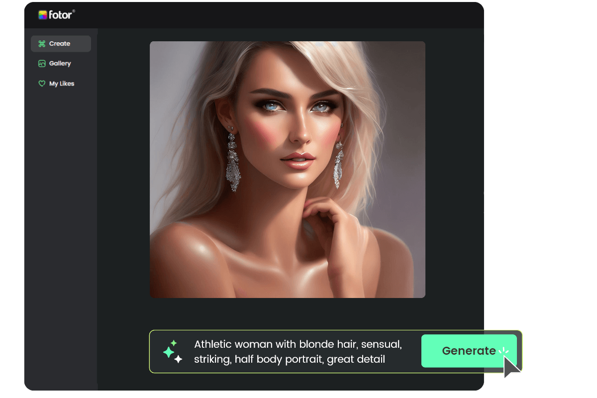 Generate a beautiful woman portrait from text with Fotor AI image generator