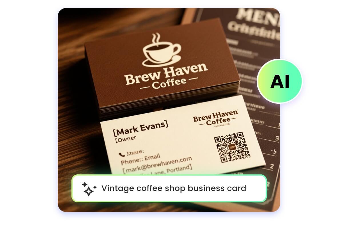 Generate a coffee shop business card using ai by entering text