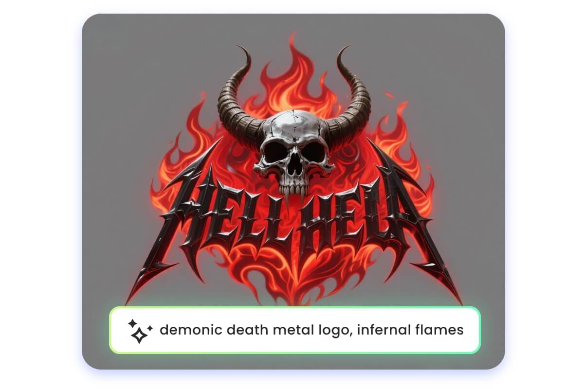 Generate a death metal logo featuring a buring skull from text