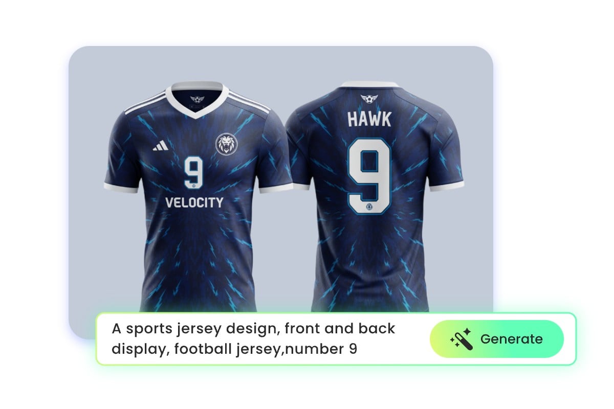 Generate a football jersey photo with front and back view from text prompt
