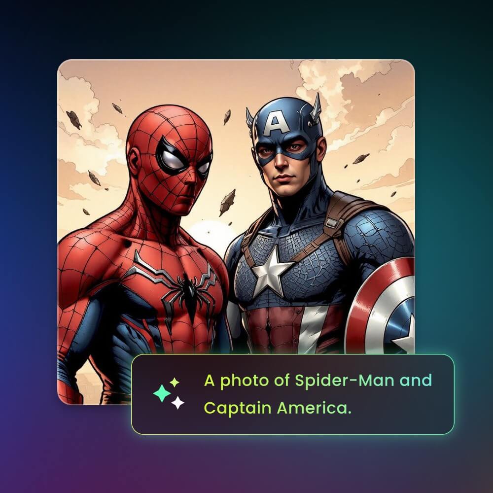 Generate a group photo of spiderman and captain america from text
