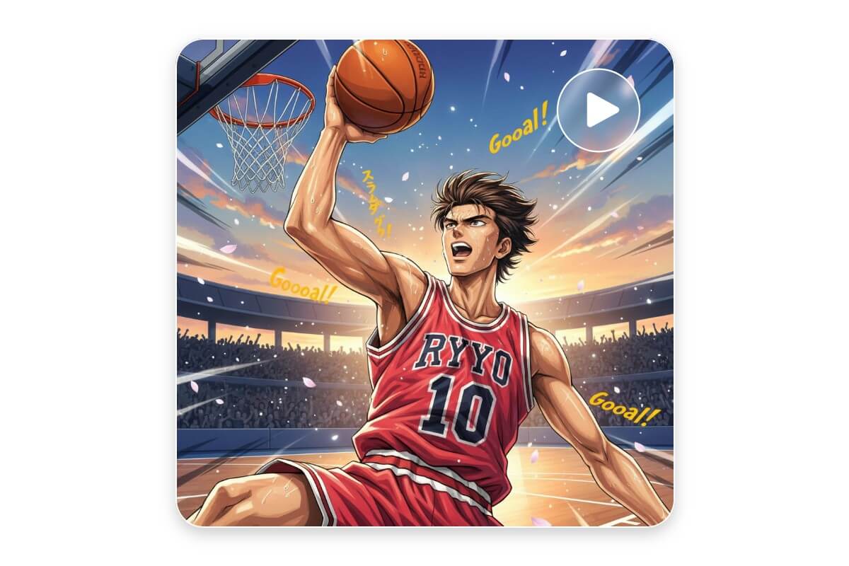 농구하는 사람의 에너지 넘치는 AI 애니메이션 비디오 생성하기