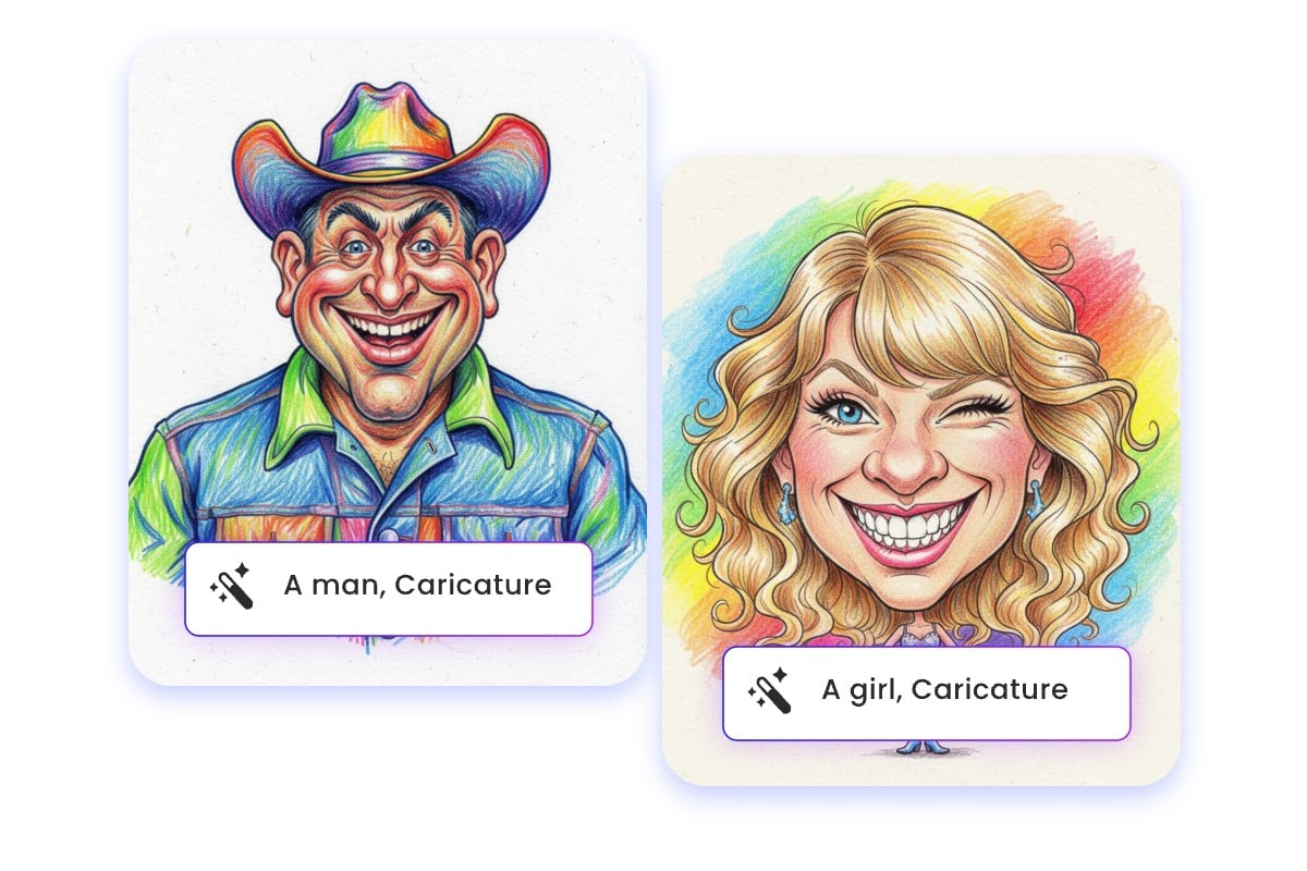Generate a man caricature and a girl caricature from text with fotor caricature maker