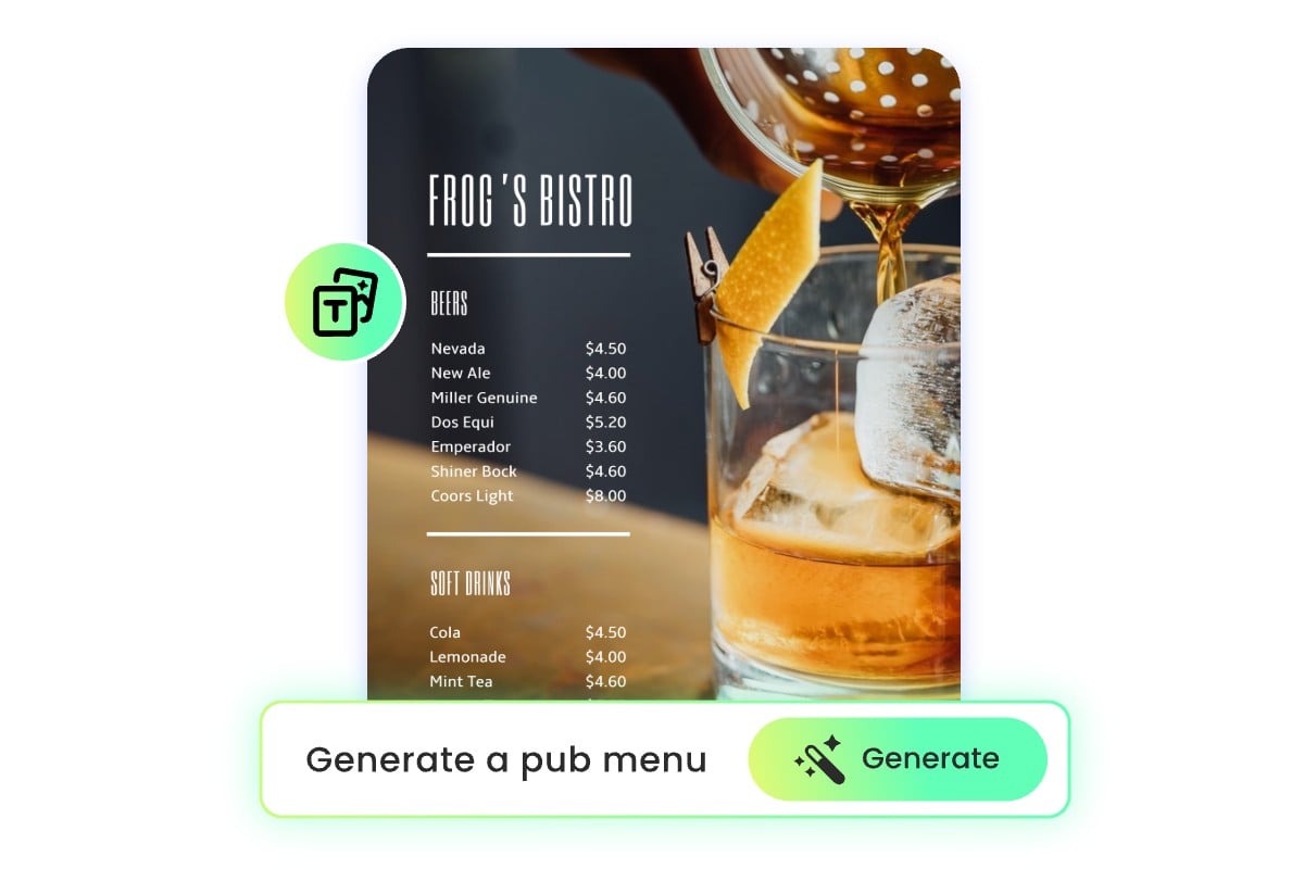 Mit den einfachen Texten eine individuelle Speisekarte erstellen