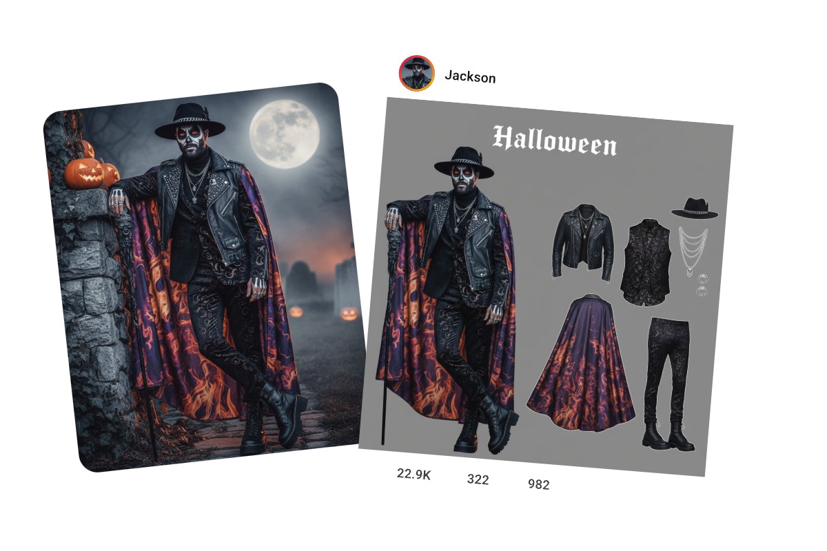 Halloween-Kostüm-Bilder in sozialen Medien teilen