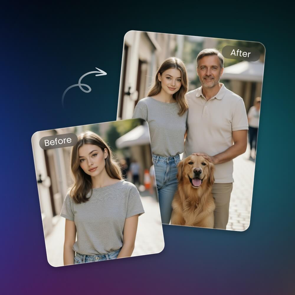 Generate a virtual group photo from a single photo of a woman