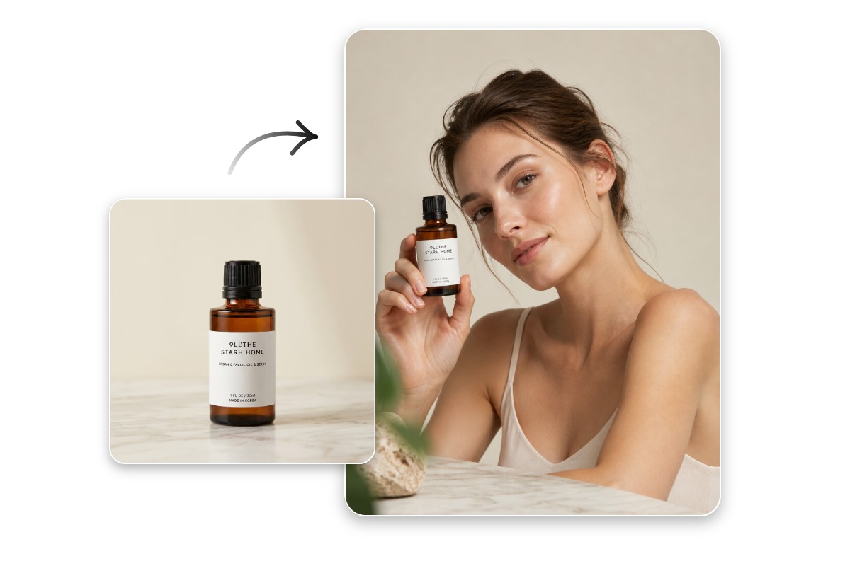 Generate a virtual model showcase image for a product photo and use it for business and company marketing materials