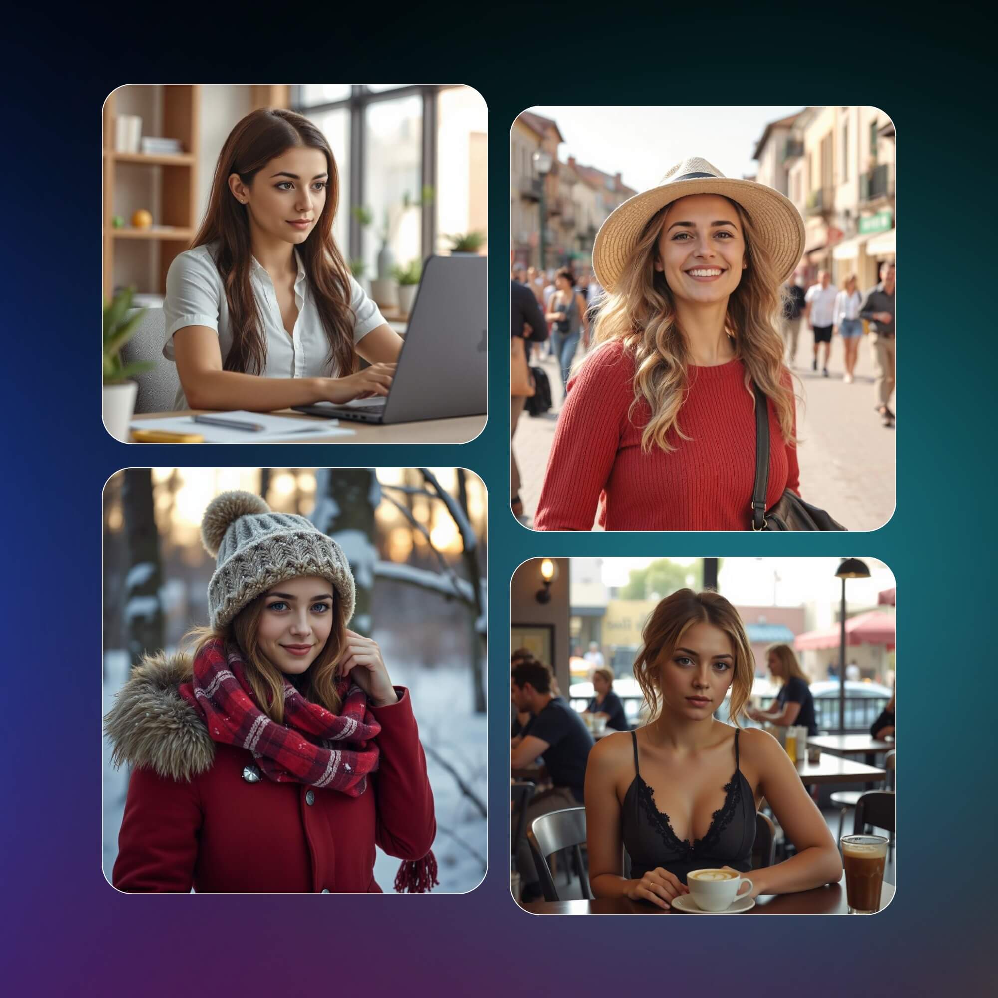Générer des avatars IA d’une femme dans différentes scènes