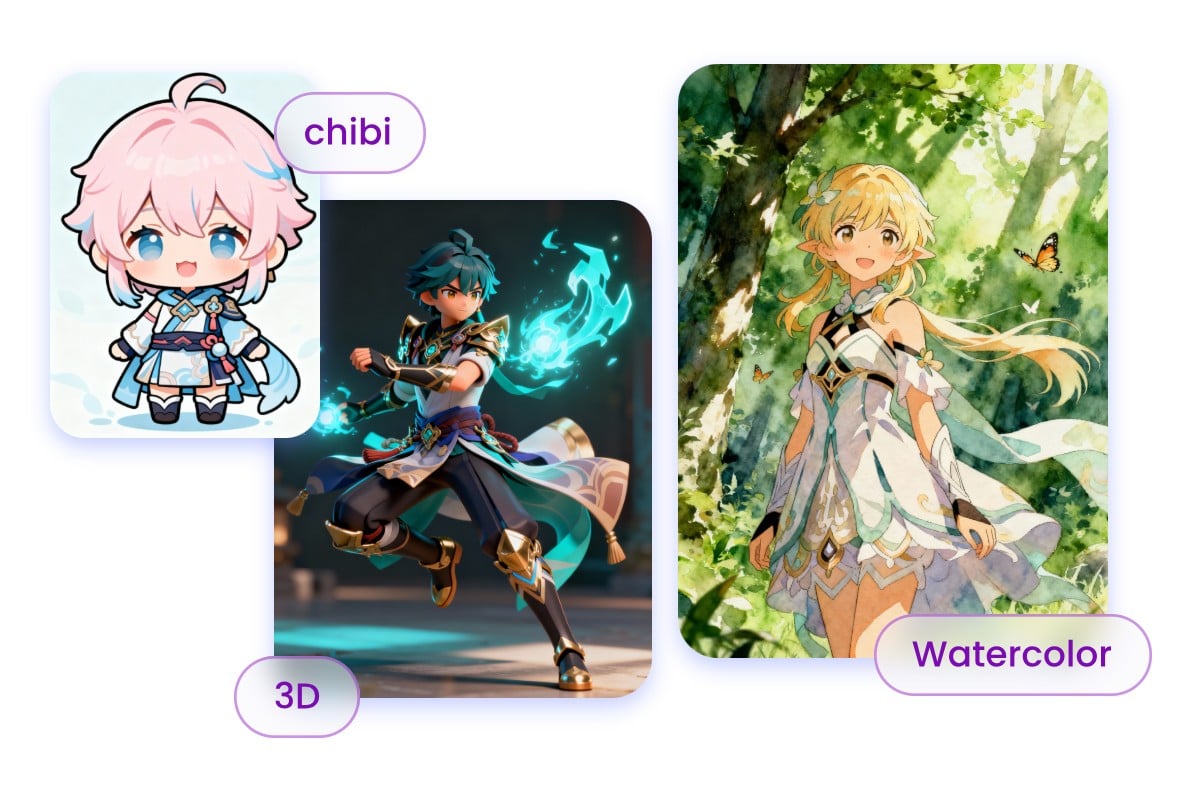 Generate ai genshin oc in different styles