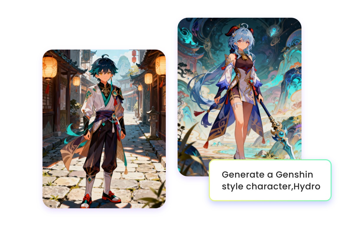 Generate ai male and female genshin impact characters from text in fotor