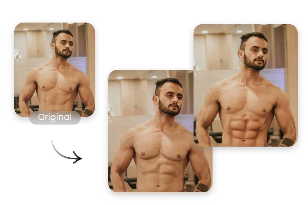 Generate ai muscle in different levels for a man