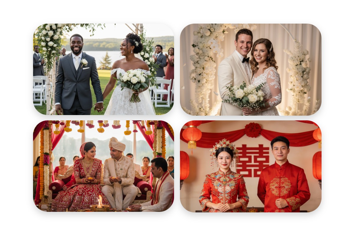 Generate ai wedding photos in different styles
